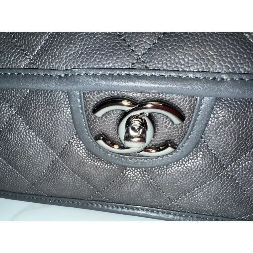 Chanel French Riviera Flap Bag in Dark Grey Caviar